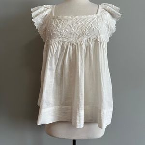 The GREAT. Women's Size 3 The Keepsake Embroidered Cap-Sleeve Top 100% Cotton